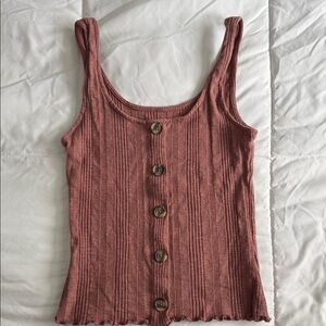 Elegant Button-Front Ribbed Tank Top - Mauve